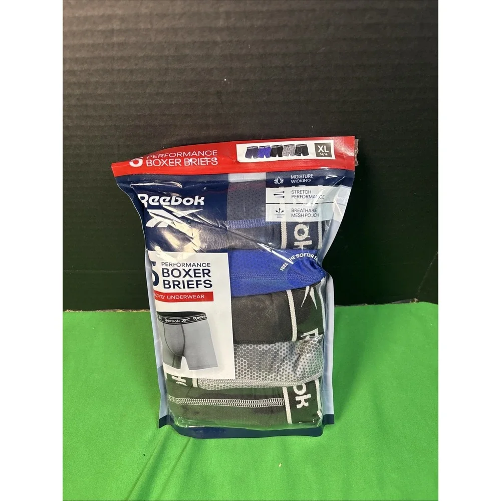 Reebok Boys 5-Pack Performance Boxer Brief Size XL 16/18 Blue Black Camo
